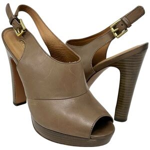 Coach Brian Earth Brown Slingback Peeptoe Platform Heels 7.5 Shoes